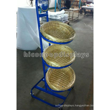 Free Design Floor Standing 4-Caster Movable Metal Frame Supermarket Fruit And Vegetable Display Rack